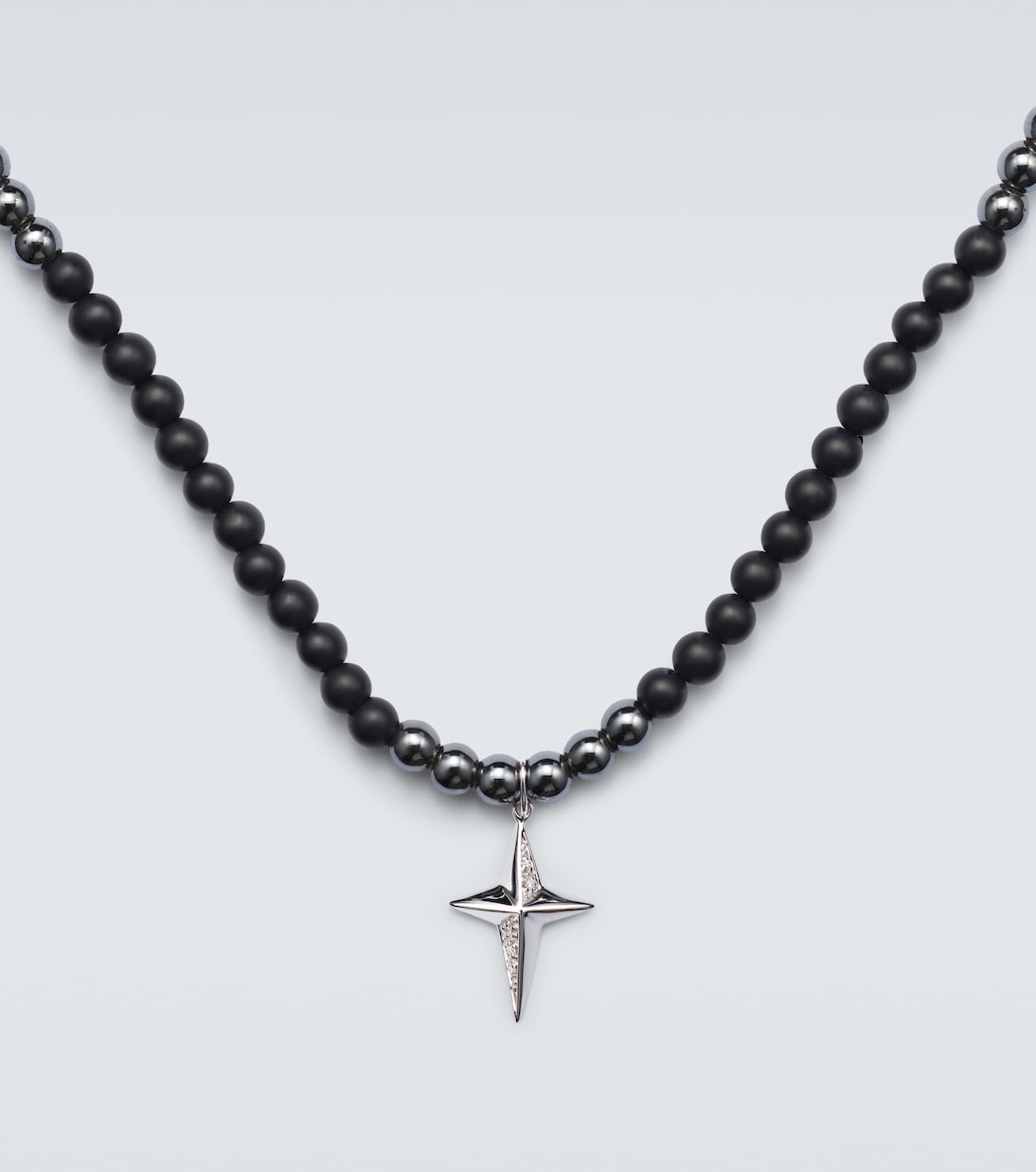 Star 14kt white gold beaded necklace with diamonds | Sydney Evan