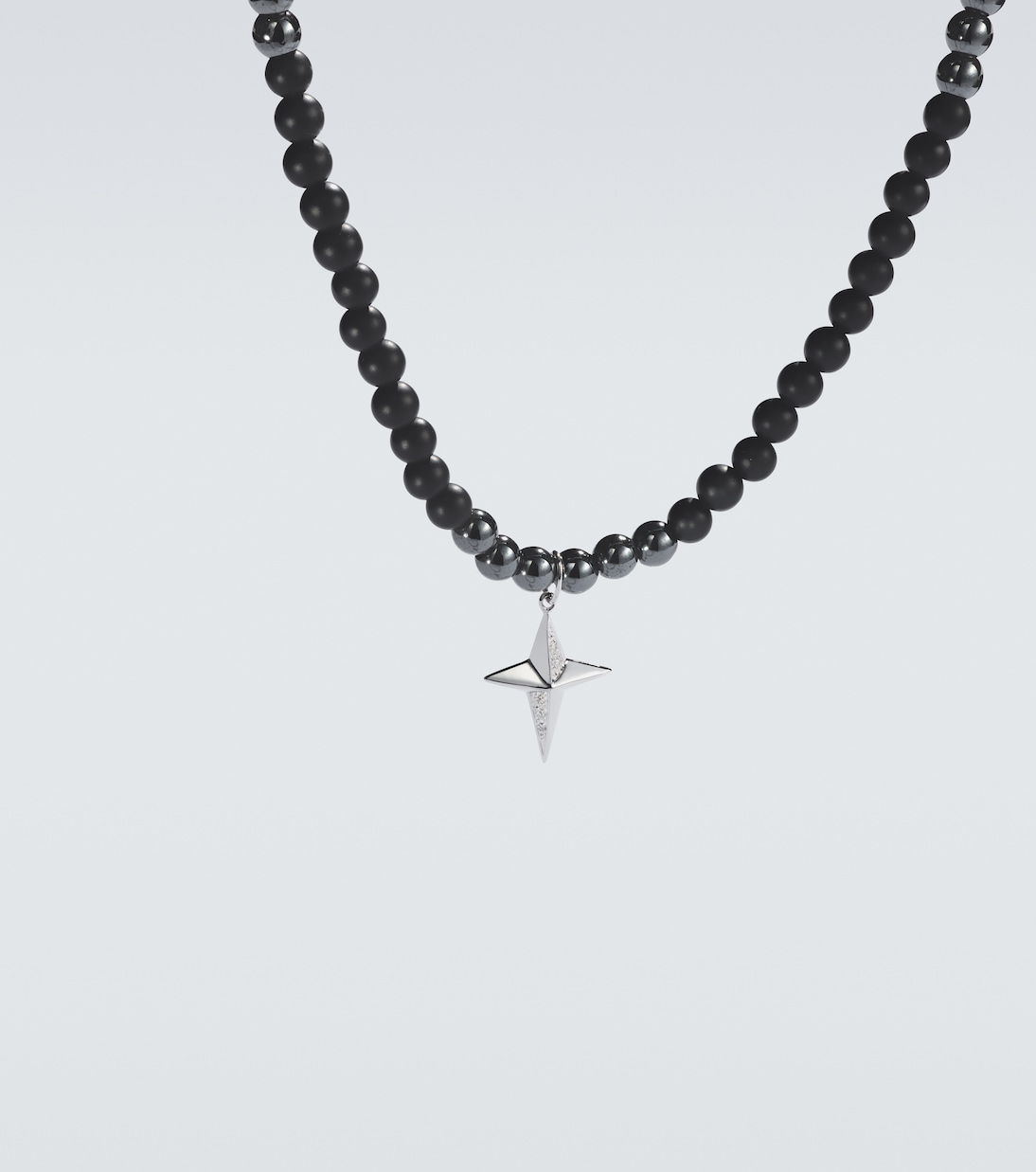 Star 14kt white gold beaded necklace with diamonds | Sydney Evan