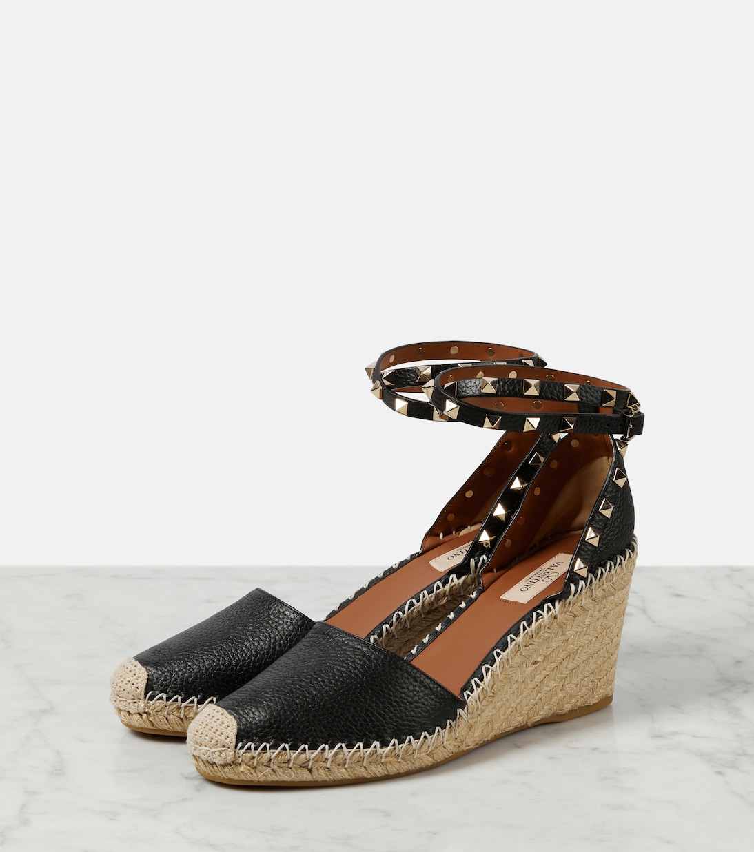 Espadrillas Rockstud Double in pelle con zeppa | Valentino Garavani