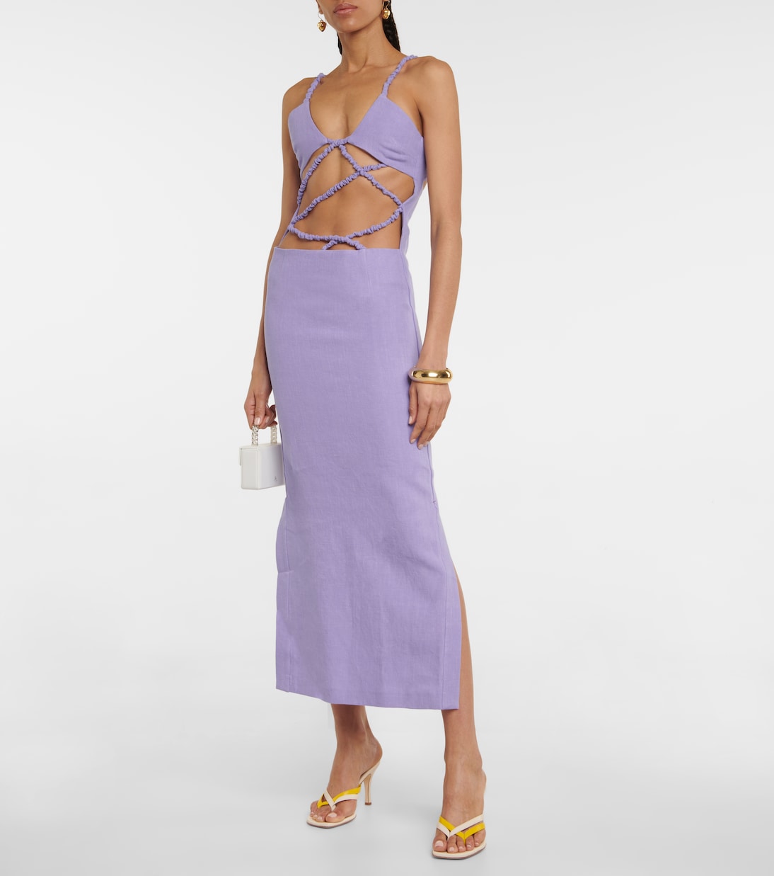 Ruched cutout linen midi dress | Christopher Esber