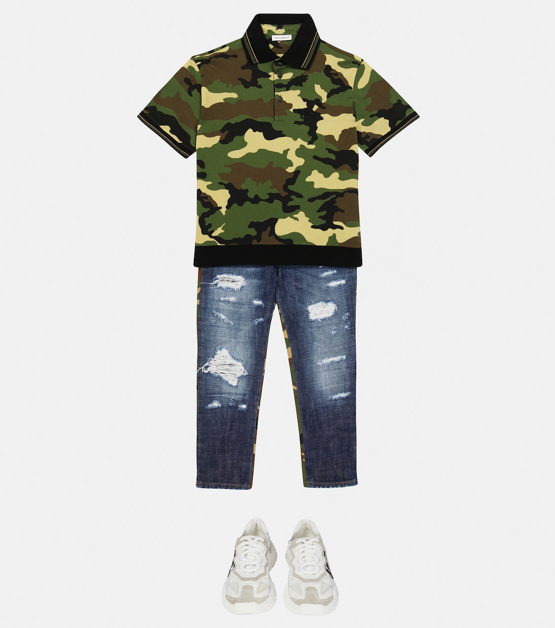 Camouflage cotton piqué polo T-shirt | Dolce&Gabbana Kids