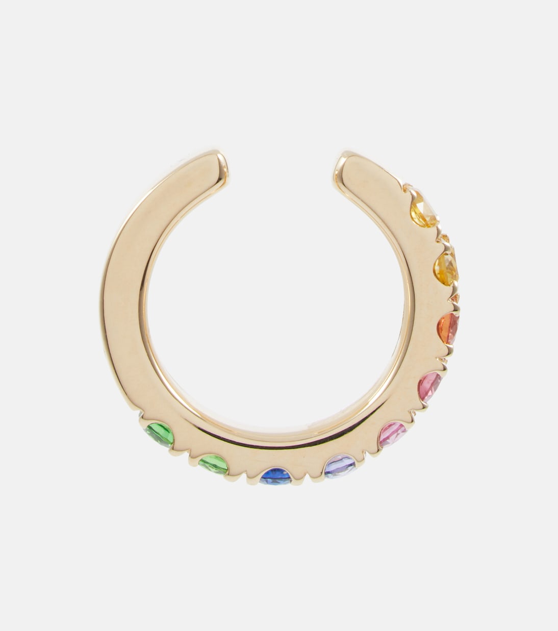 Orb Medium 14kt gold single ear cuff with sapphires and tsavorites | Robinson Pelham