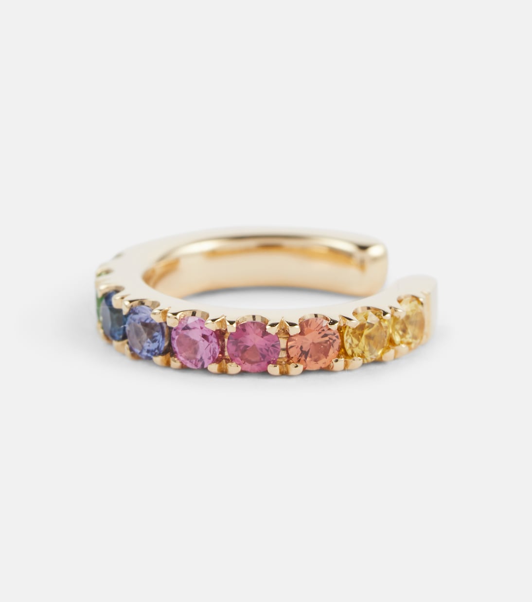 Orb Medium 14kt gold single ear cuff with sapphires and tsavorites | Robinson Pelham
