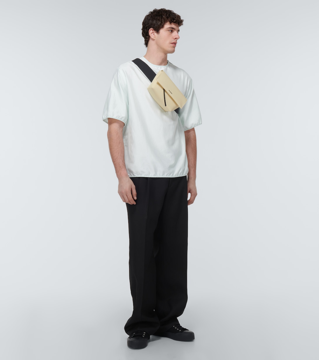 Leather-trimmed canvas belt bag in white - Jil Sander