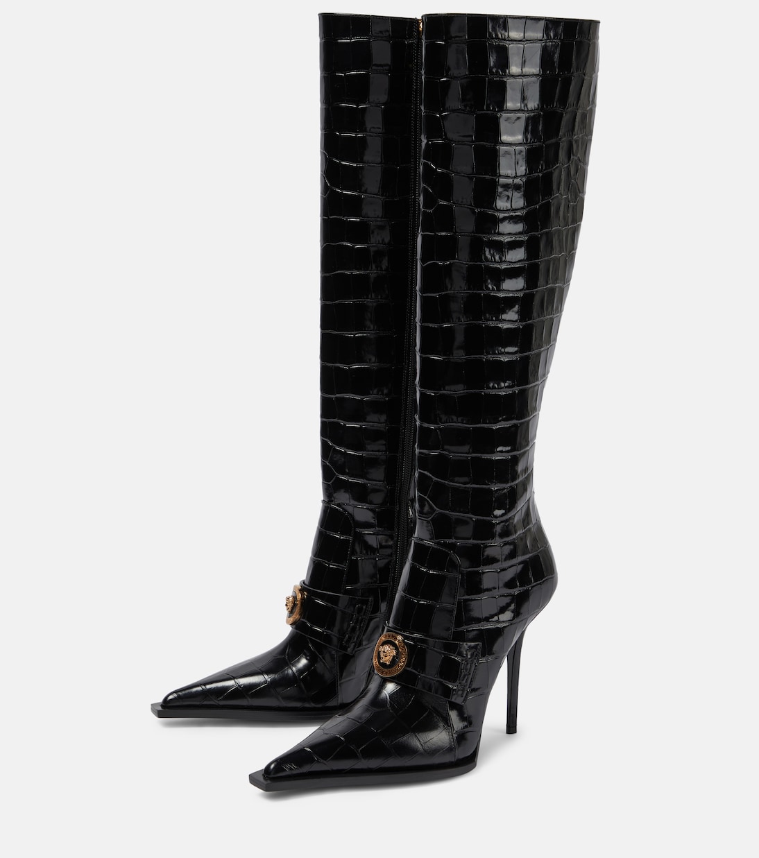 Botas altas de charol grabado | Versace