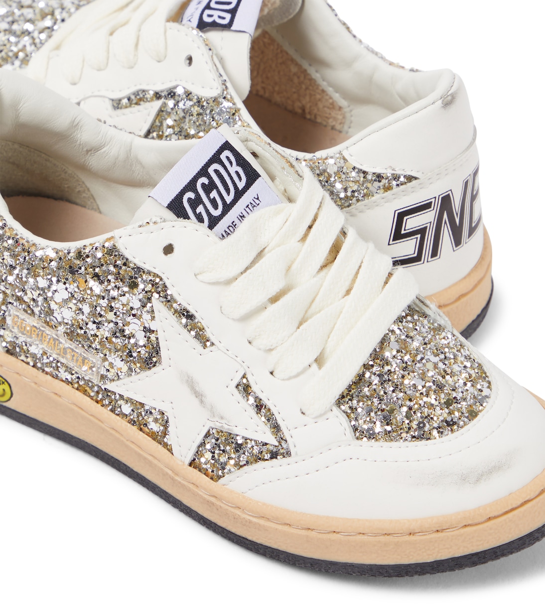 Sneakers Ball Star in pelle con glitter | Golden Goose Kids