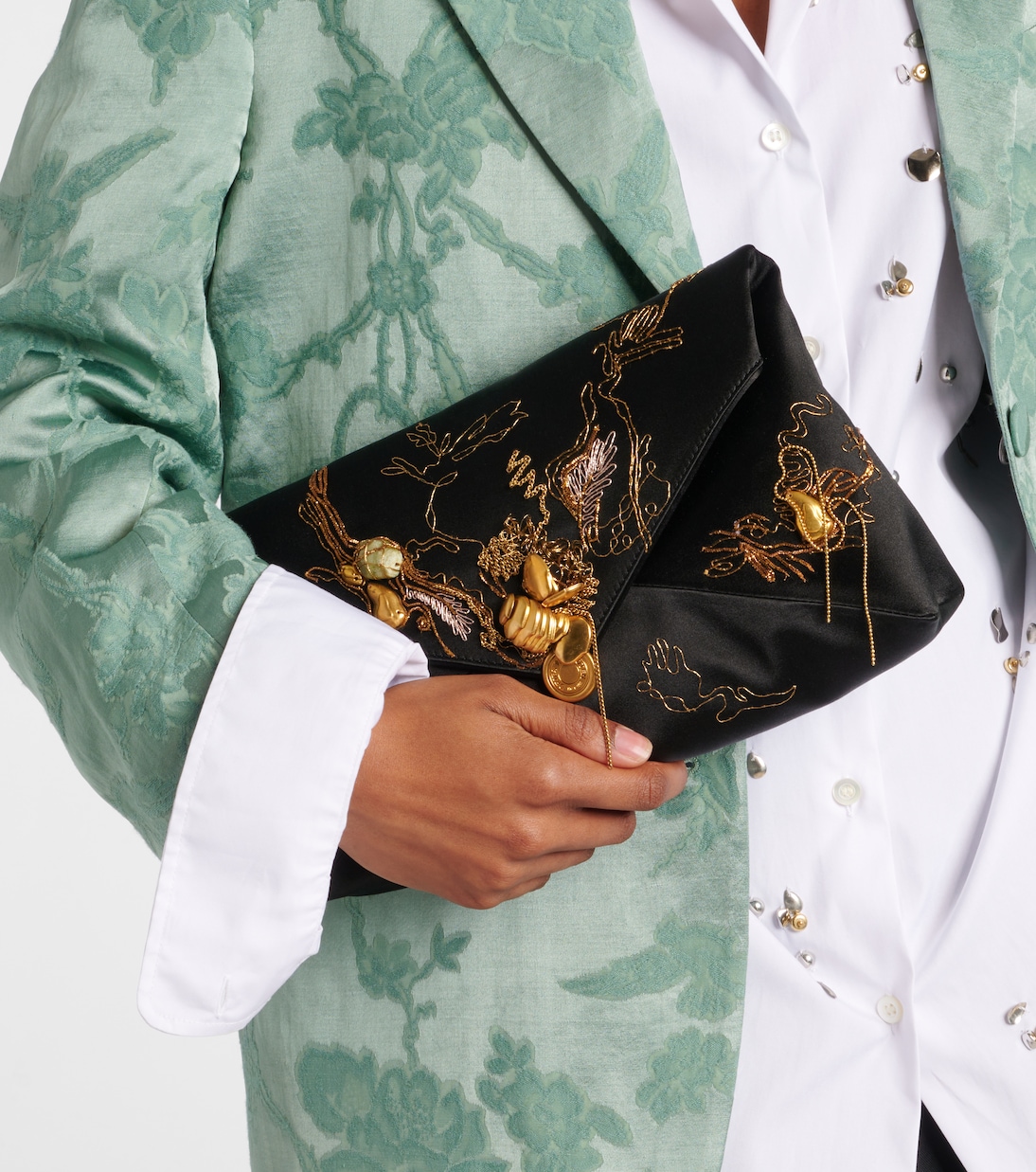 Borsa a spalla in raso con ricamo | Dries Van Noten
