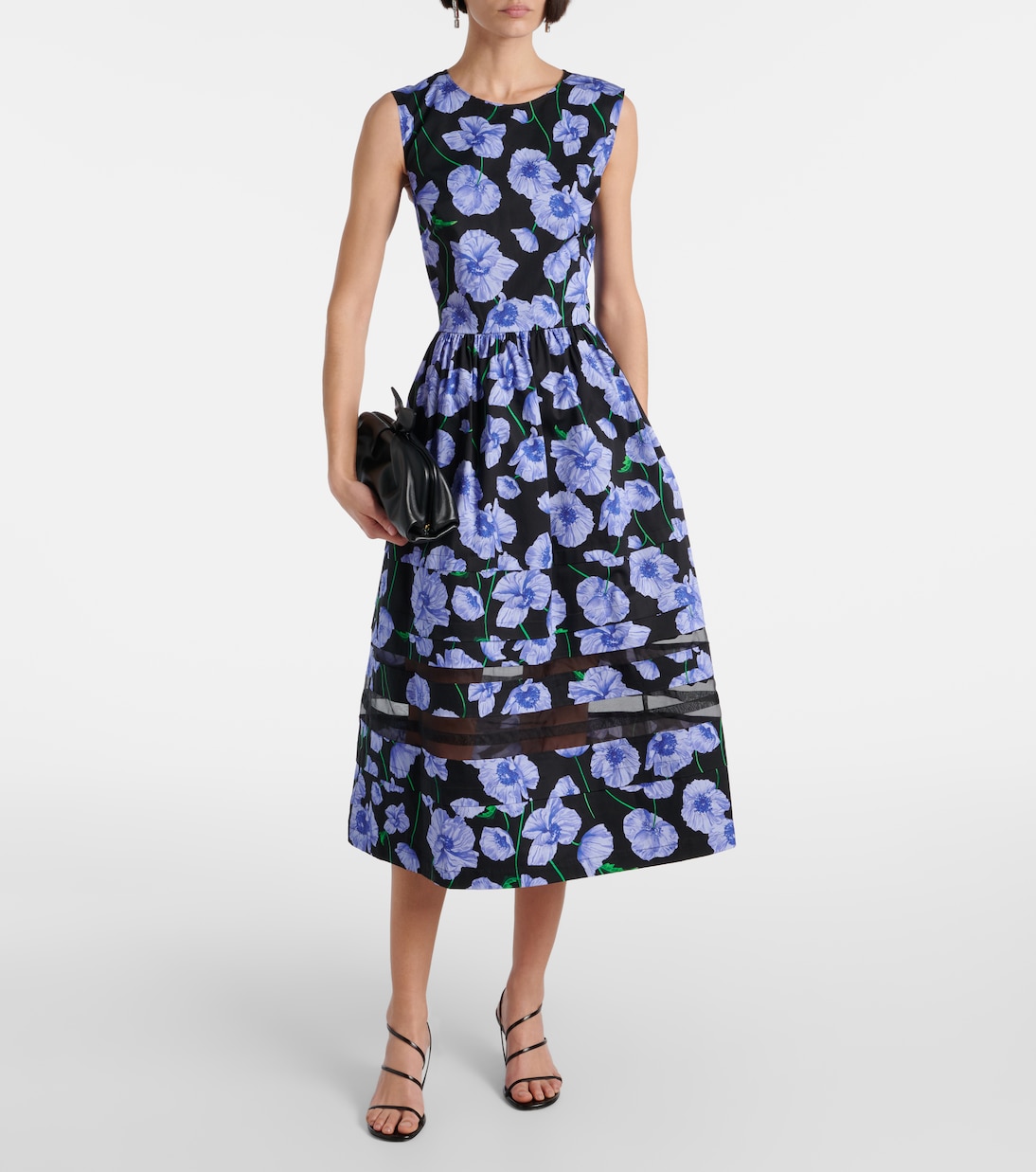 Floral belted cotton-blend midi dress | Carolina Herrera