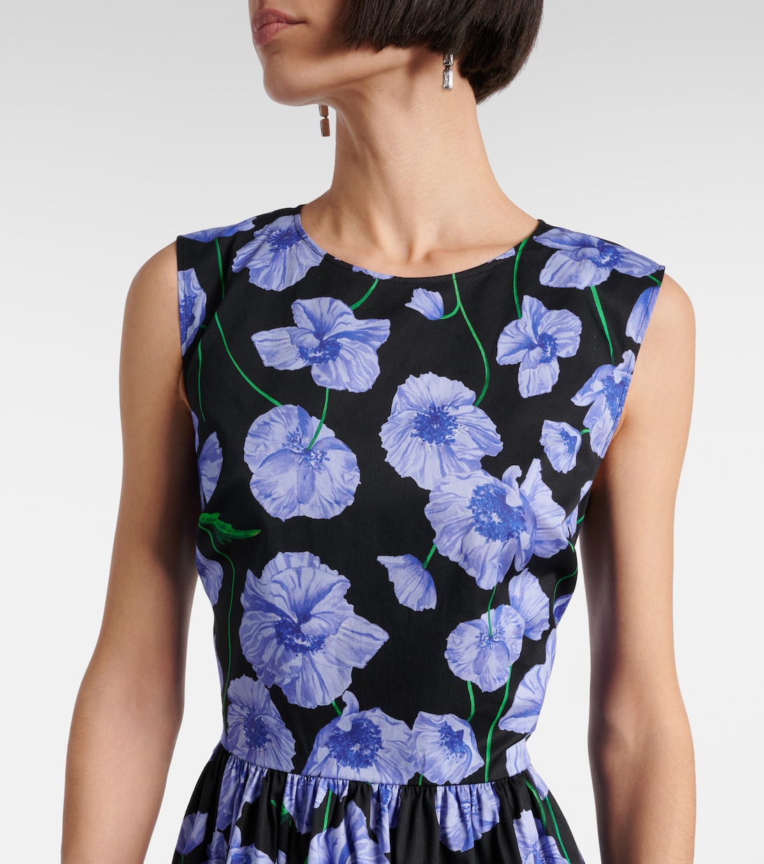 Floral belted cotton-blend midi dress | Carolina Herrera