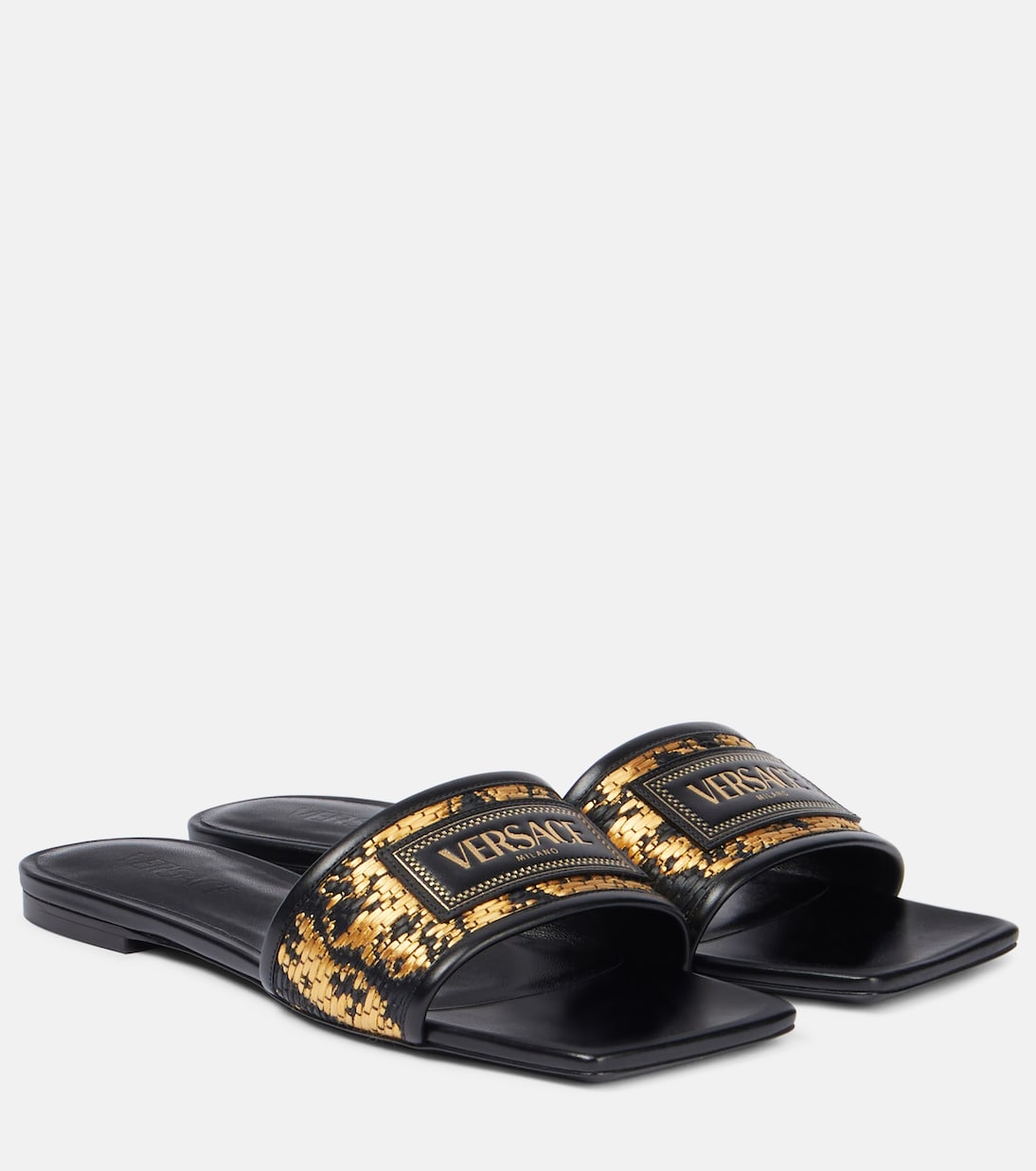 Theia Barocco raffia-effect slides | Versace