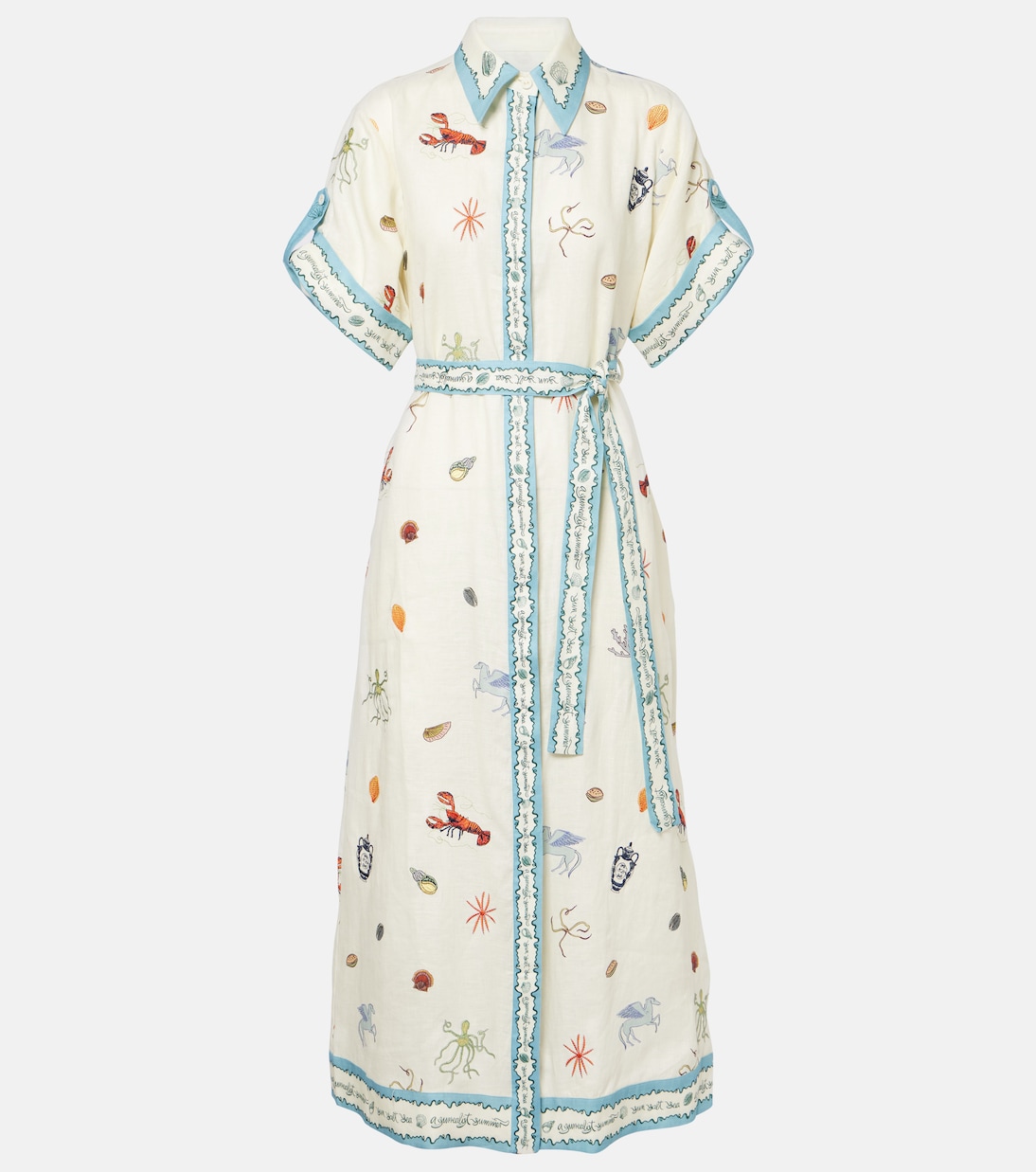 Robe chemise Sandy brodée en lin | Alémais