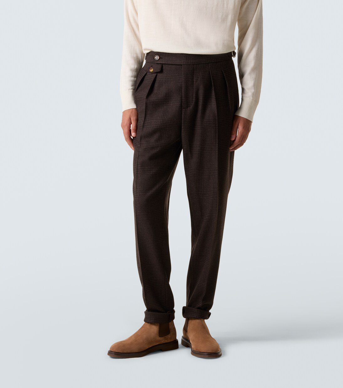 Abito in twill di lana, cashmere e seta a quadri | Brunello Cucinelli