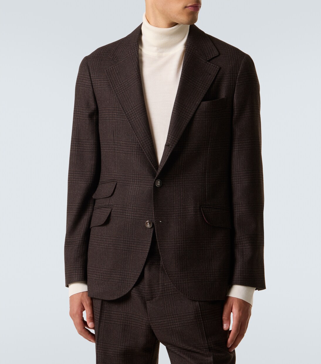 Abito in twill di lana, cashmere e seta a quadri | Brunello Cucinelli