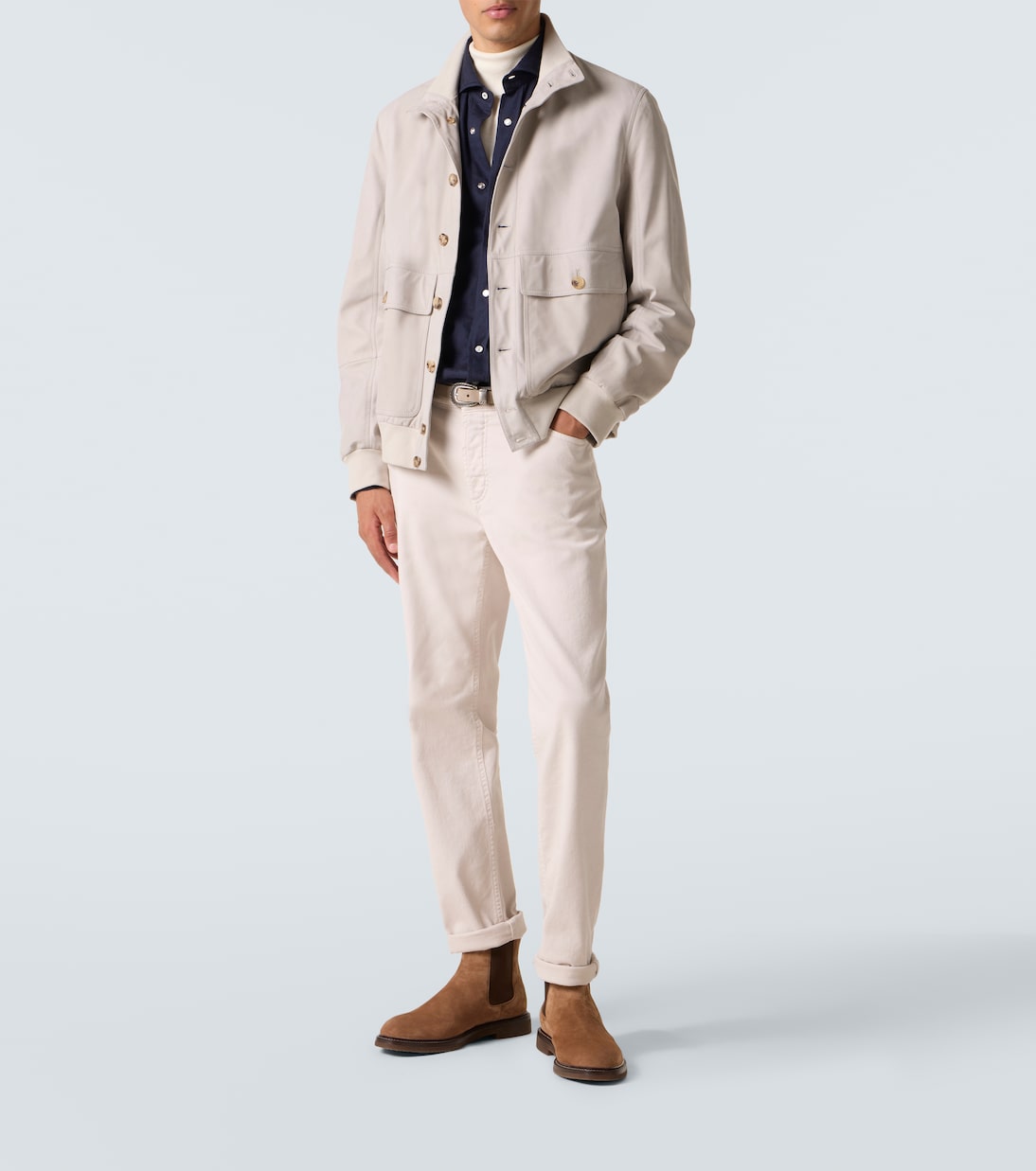 Chevron cotton-blend flannel shirt | Brunello Cucinelli