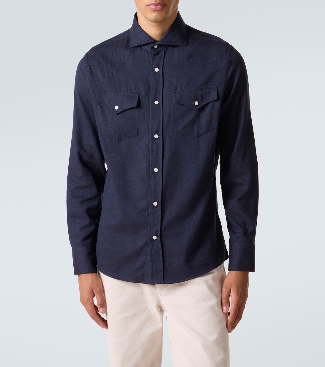 Chevron cotton-blend flannel shirt | Brunello Cucinelli
