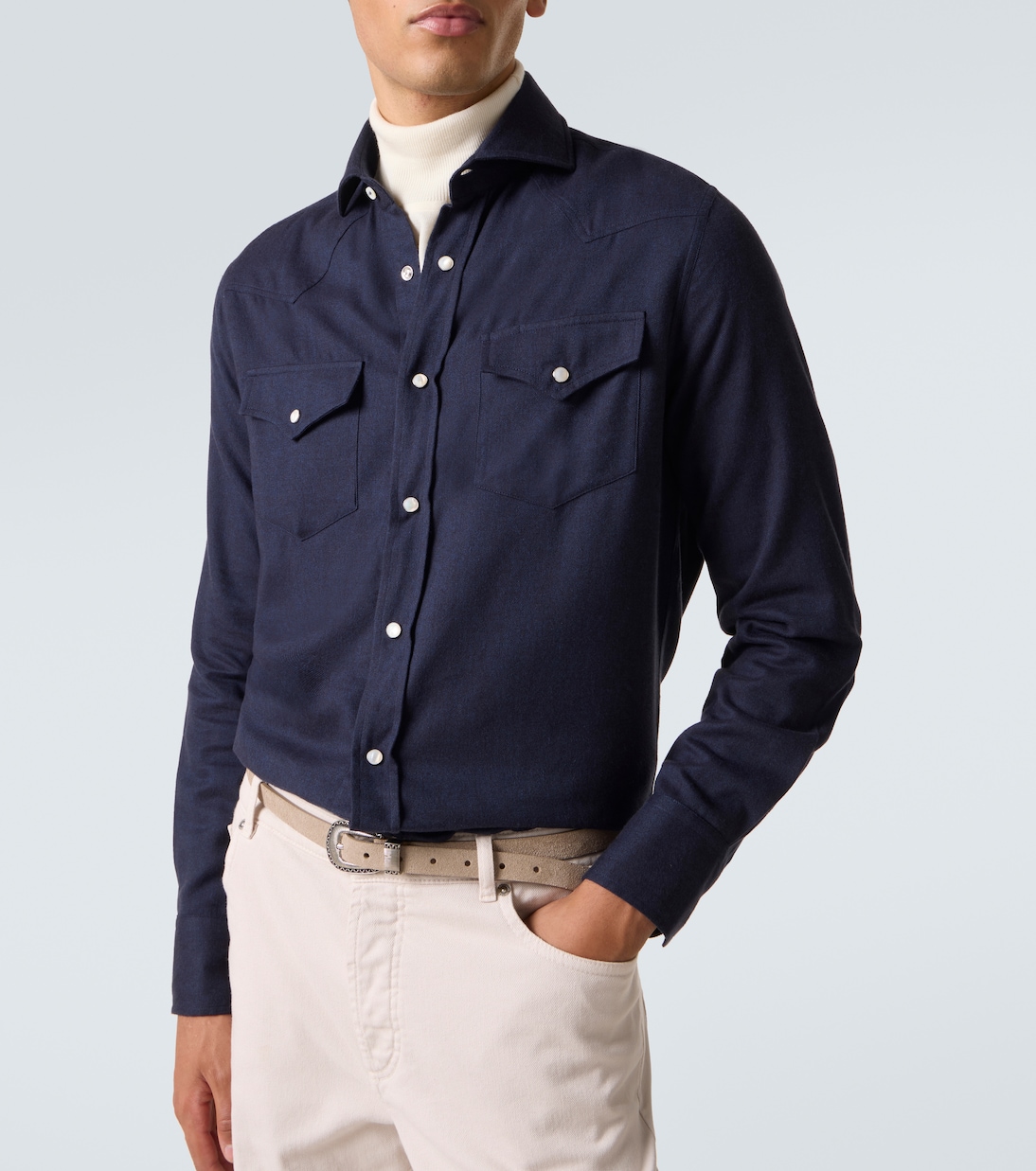 Chevron cotton-blend flannel shirt | Brunello Cucinelli