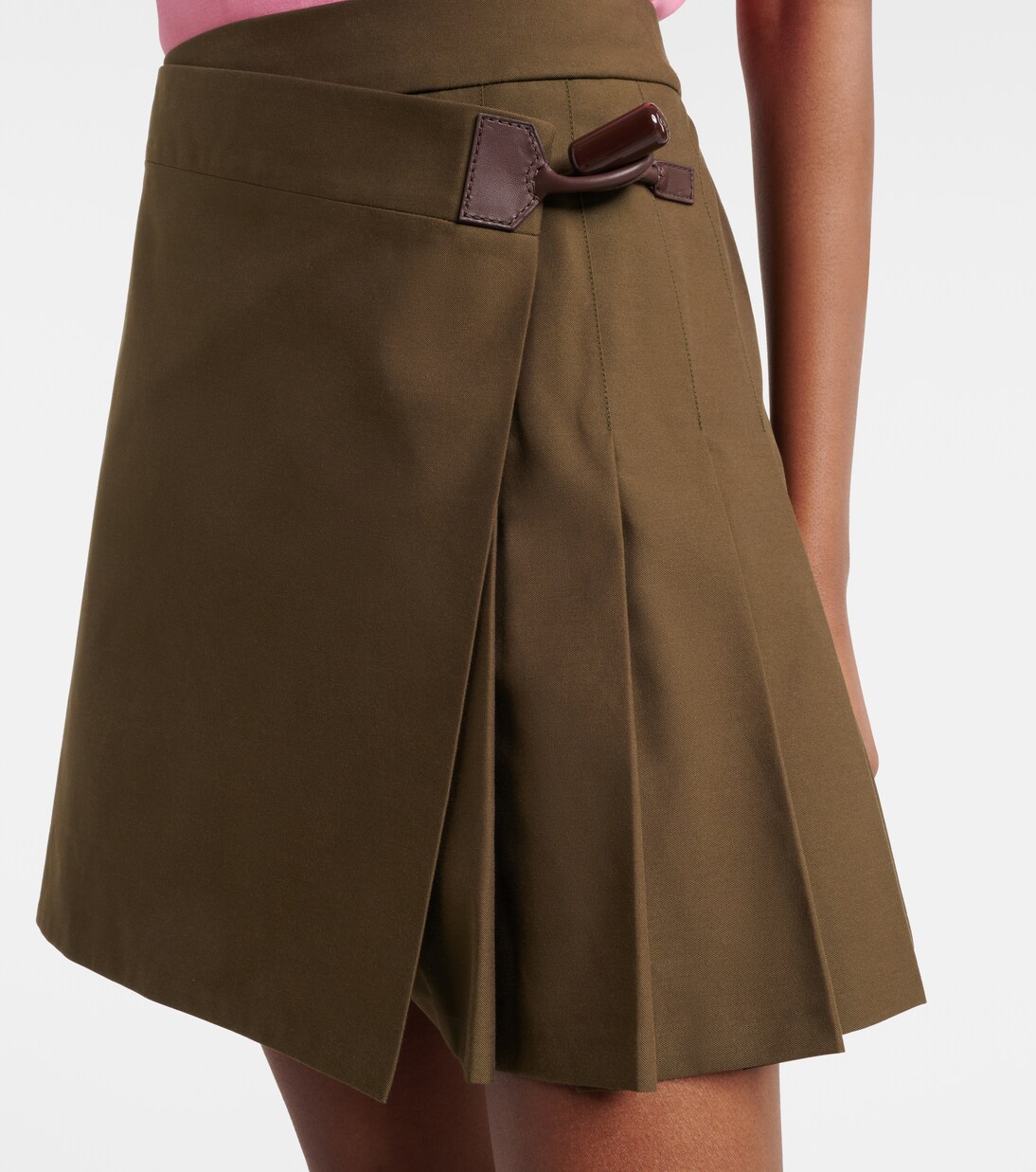 Leather-trimmed cotton-blend wrap skirt  | Loewe
