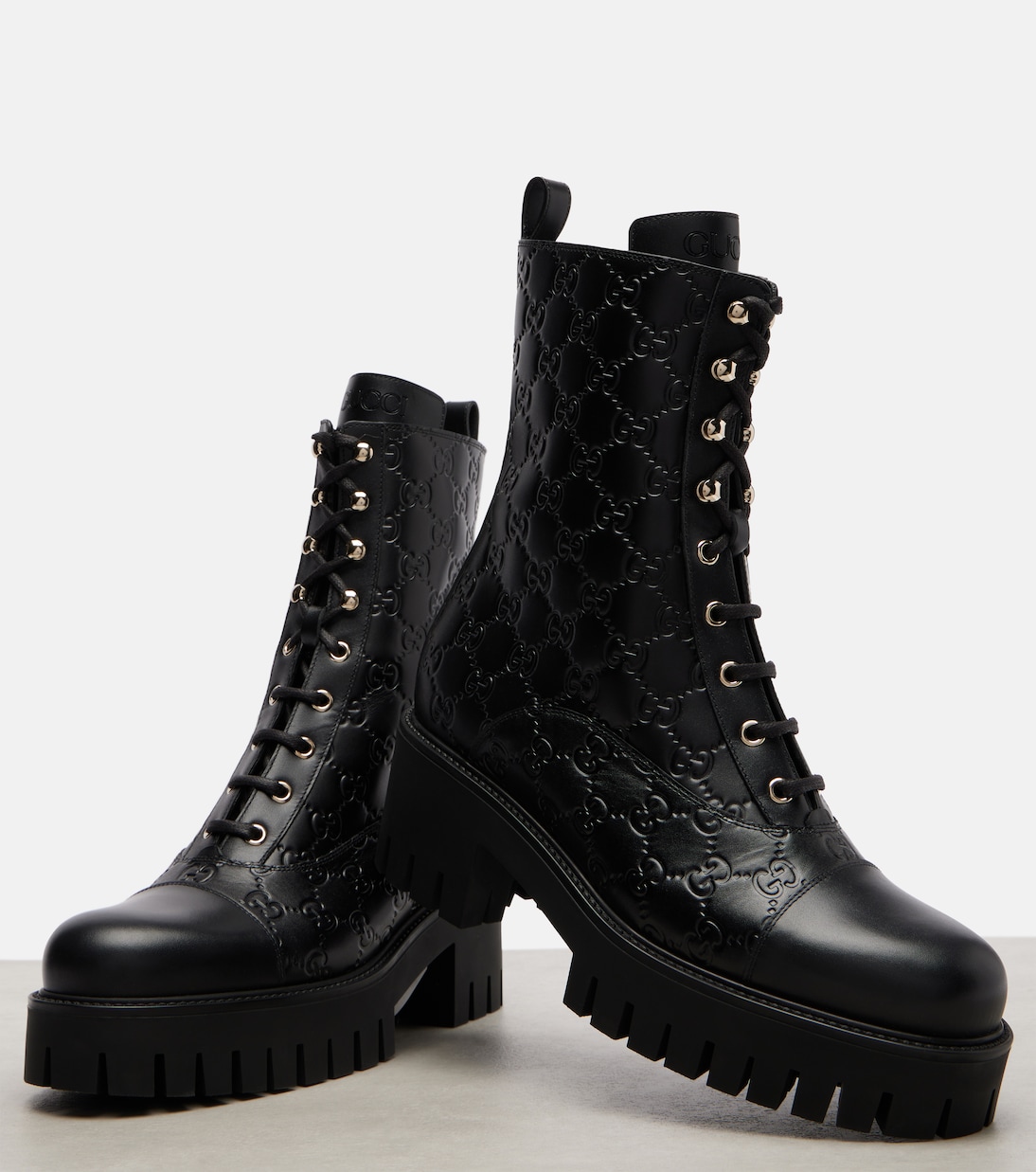 GG leather lace-up boots | Gucci