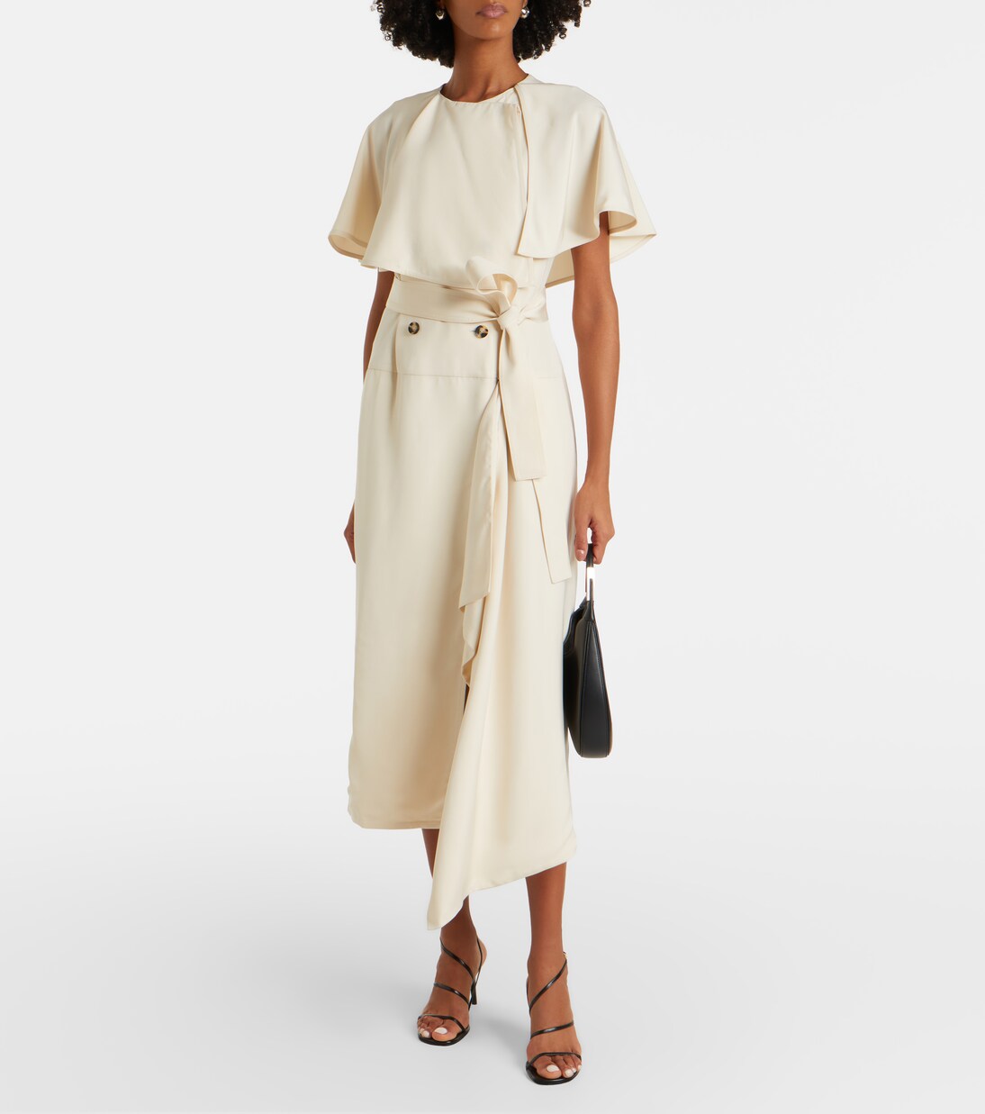 Vestido midi Isolde de sarga con capa | Proenza Schouler