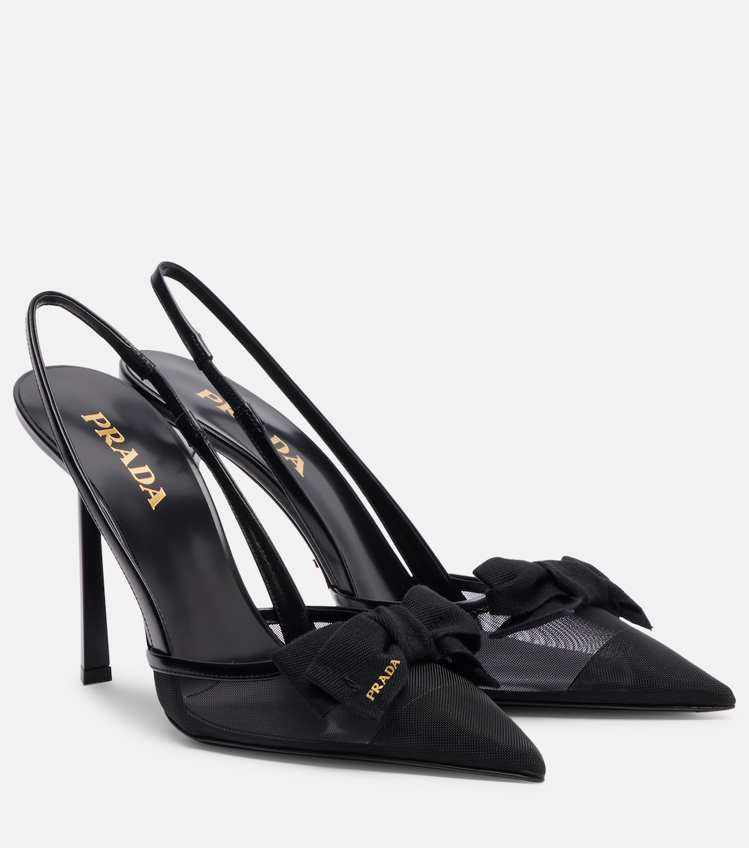 100 leather-trimmed mesh slingback pumps | Prada