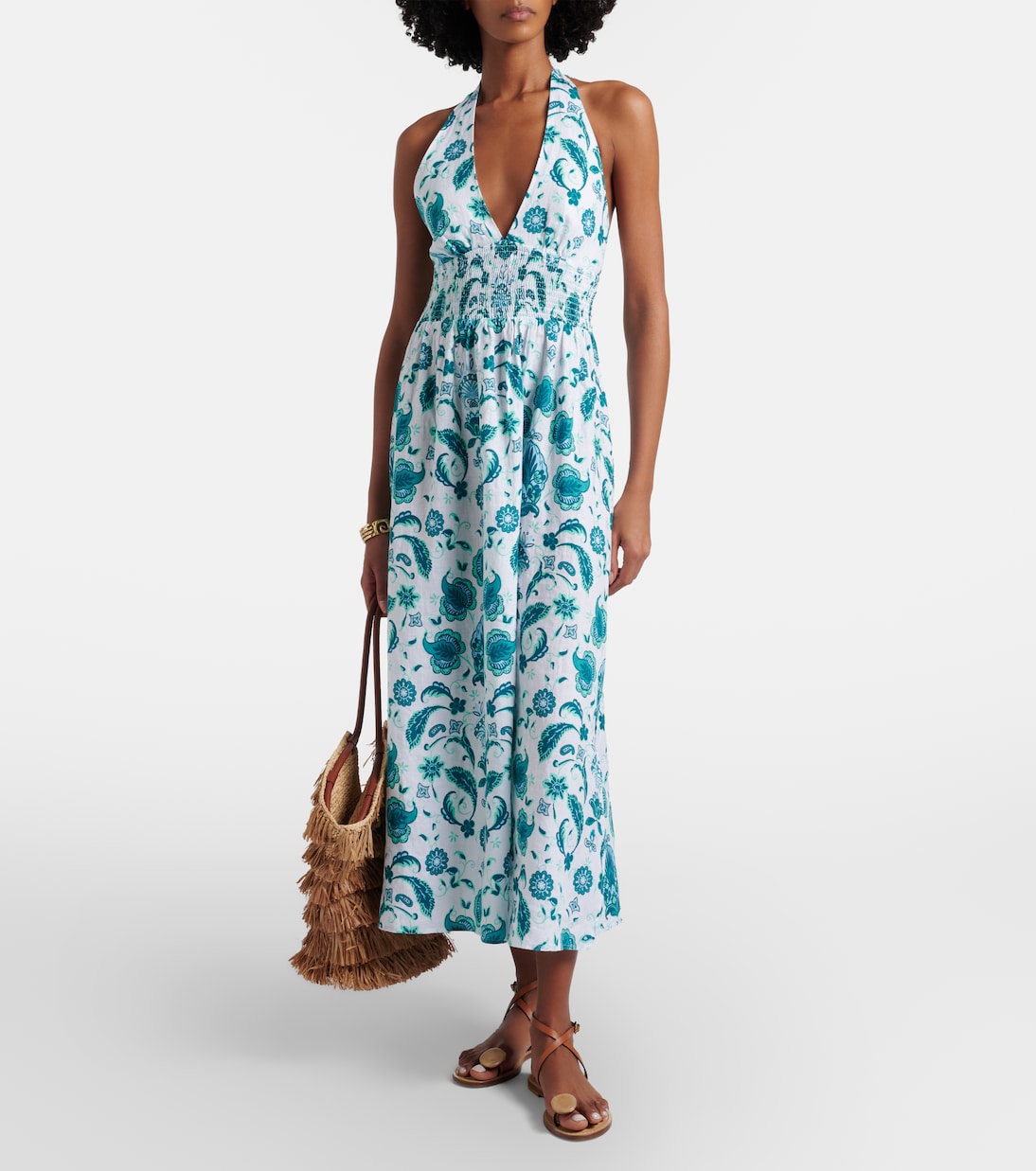 Kos paisley shirred linen maxi dress | Heidi Klein