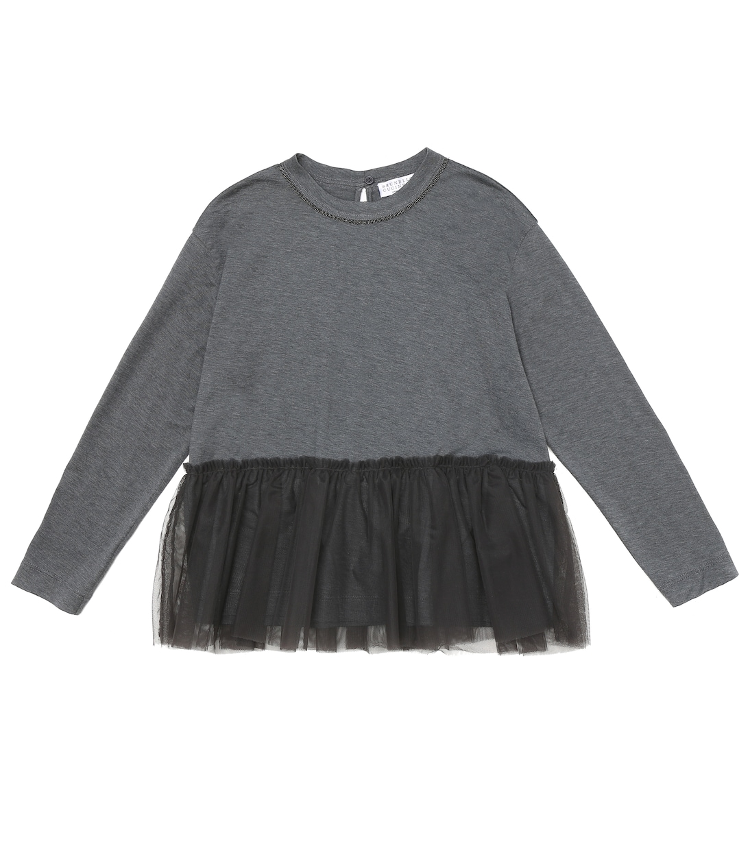 Longsleeve aus Baumwolle mit Tüll | Brunello Cucinelli Kids