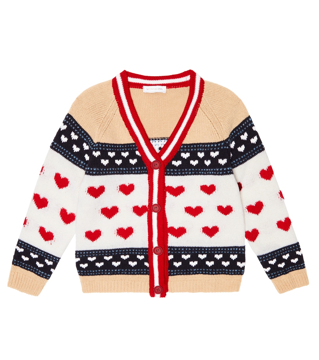 Cardigan in jacquard di lana con cuori | Monnalisa