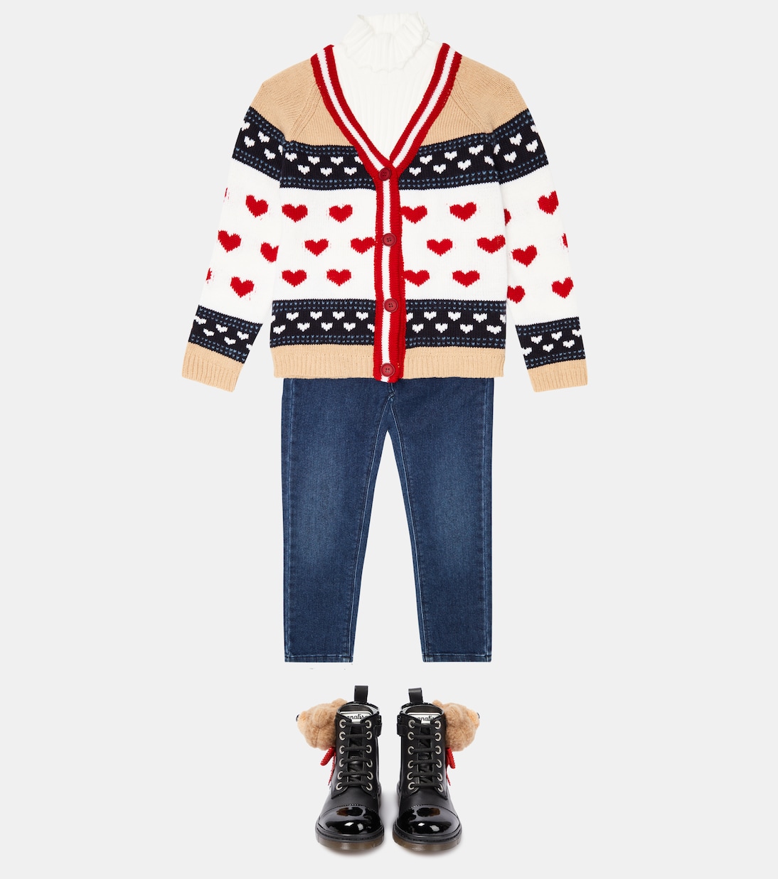 Cardigan in jacquard di lana con cuori | Monnalisa