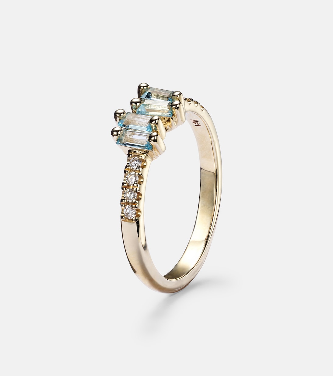 Anello in oro 14kt con diamanti e topazio, design moderno per giovani trendsetter