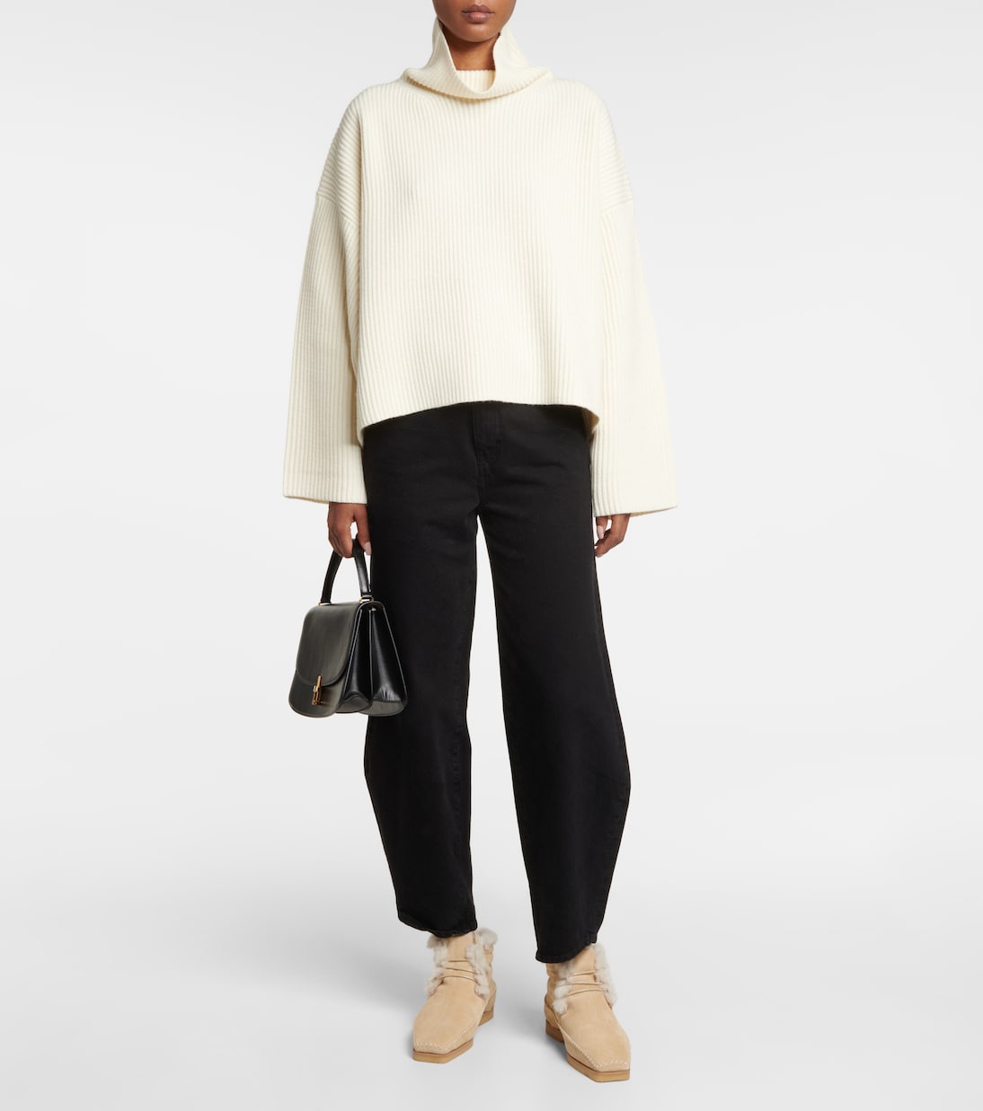 Suede and faux shearling ankle boots | Toteme