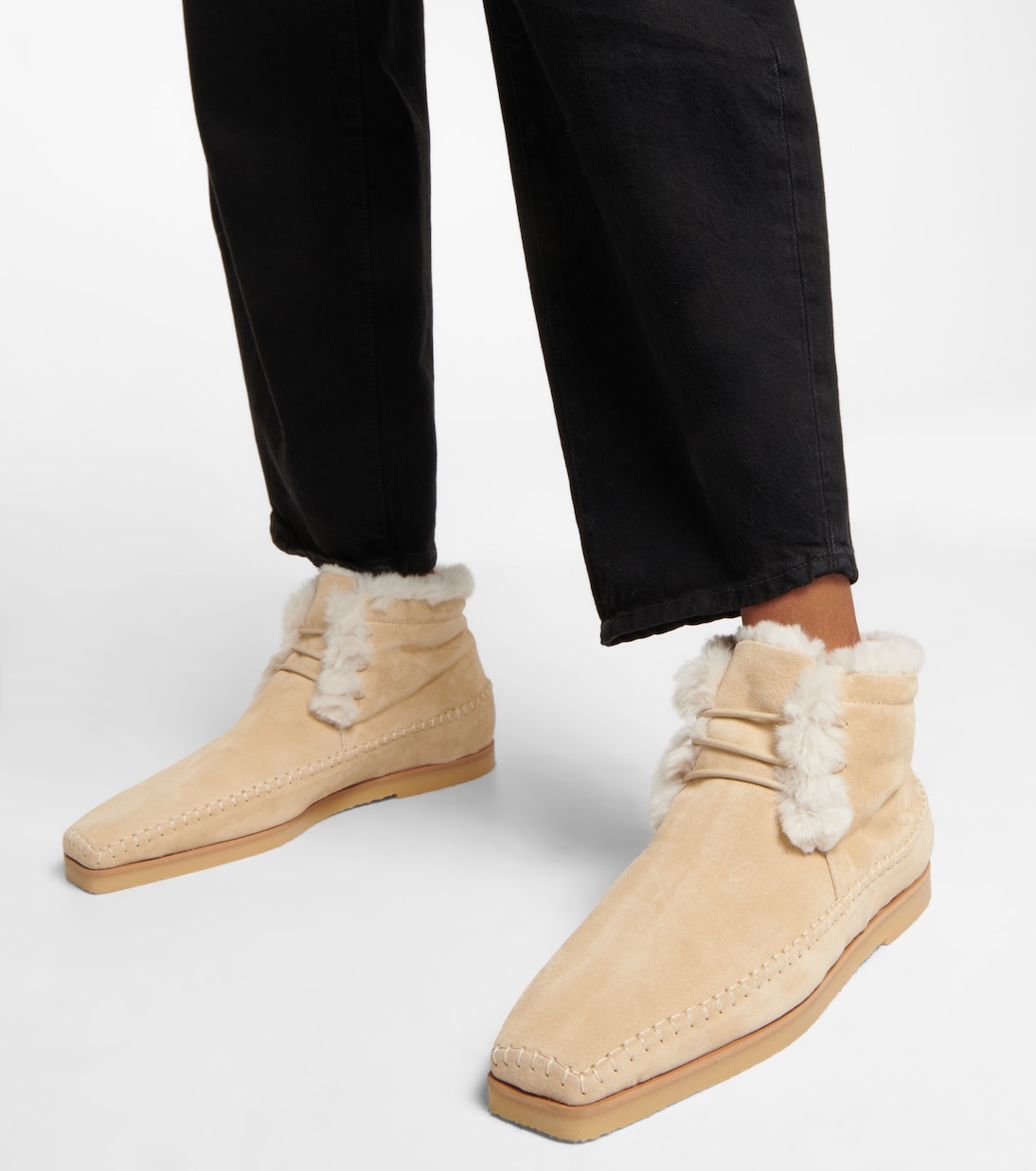 Suede and faux shearling ankle boots | Toteme