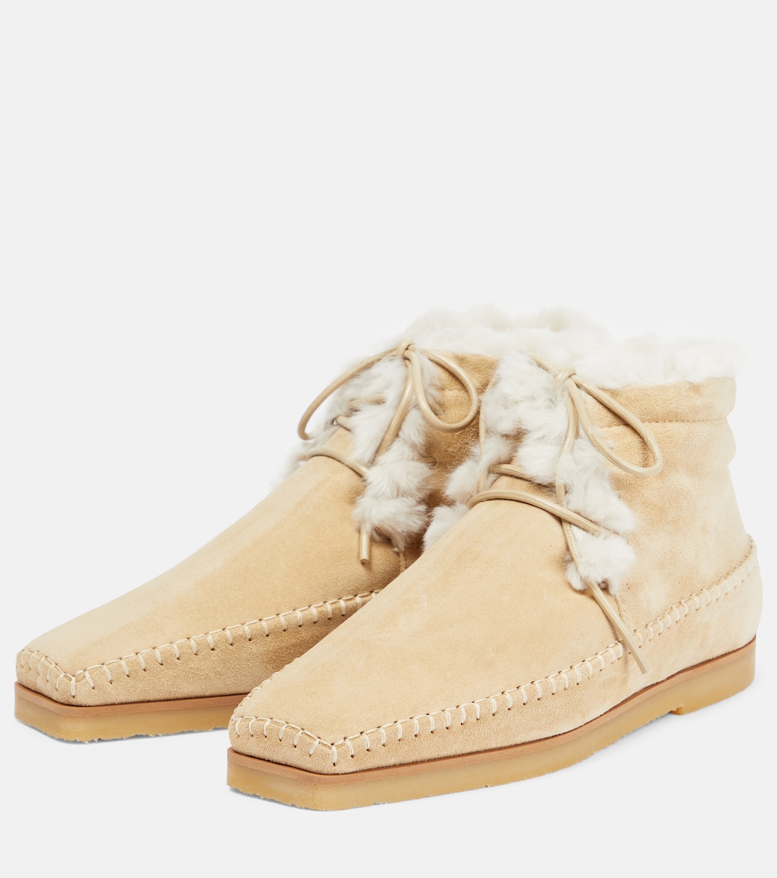 Suede and faux shearling ankle boots | Toteme