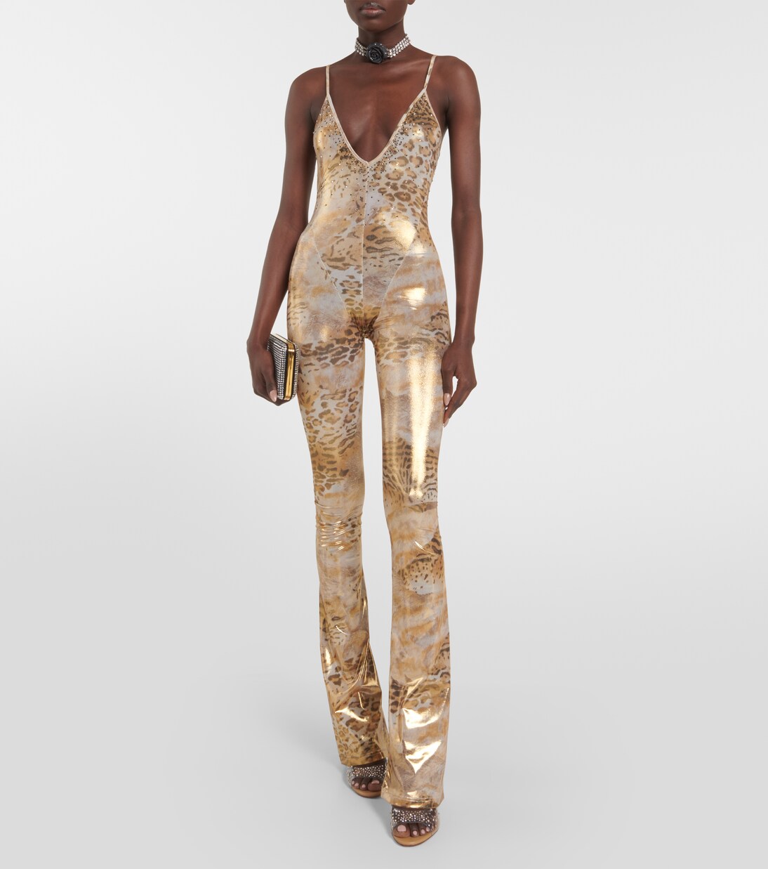 Embellished printed flared jumpsuit | Alessandra Rich