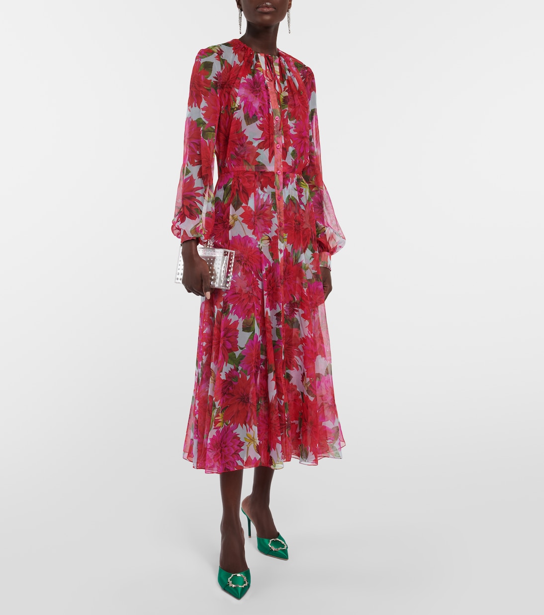 Abito midi in chiffon di seta con stampa | Oscar de la Renta