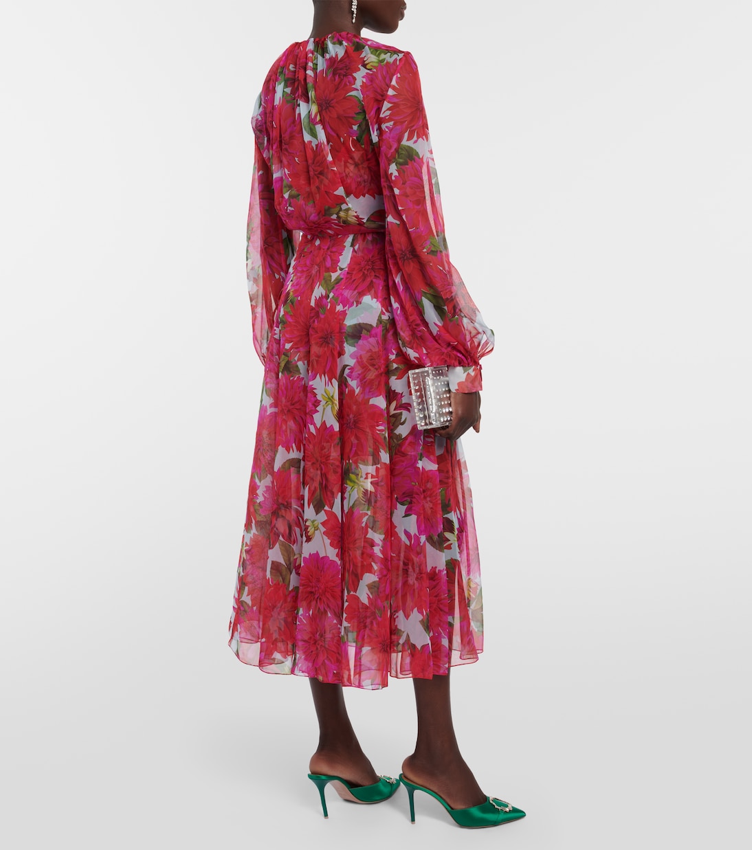 Abito midi in chiffon di seta con stampa | Oscar de la Renta