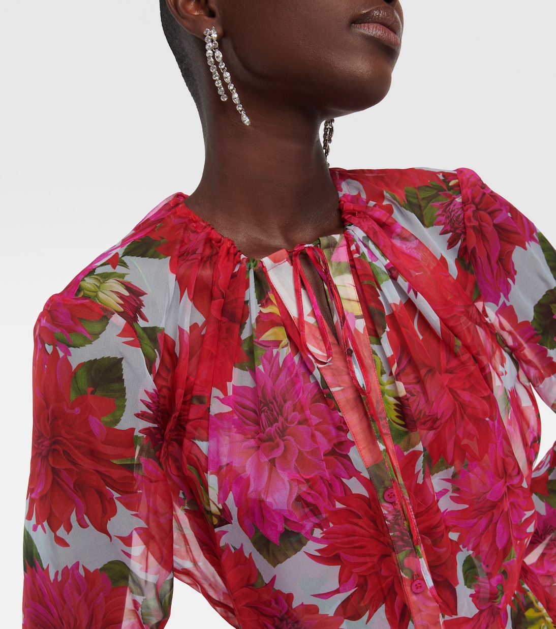 Abito midi in chiffon di seta con stampa | Oscar de la Renta