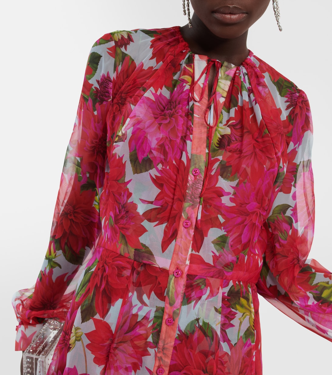 Abito midi in chiffon di seta con stampa | Oscar de la Renta