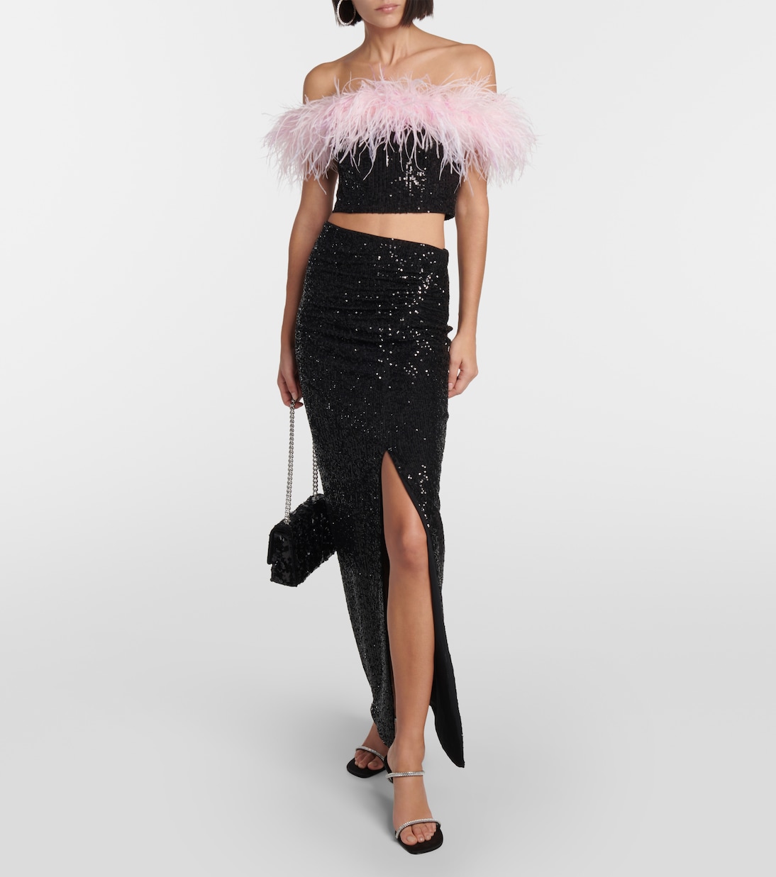 Top cropped con paillettes e piume | Self-Portrait