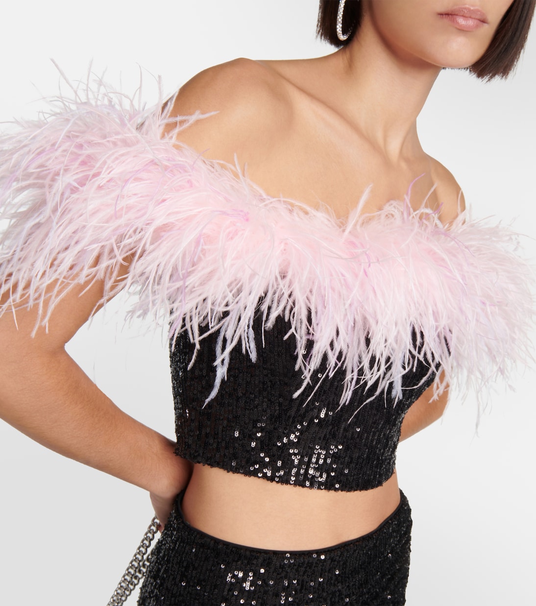 Top cropped con paillettes e piume | Self-Portrait