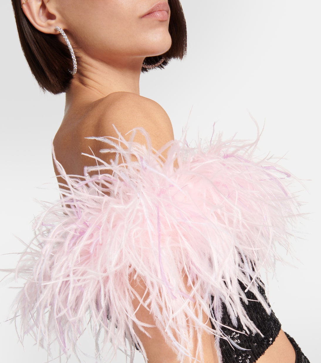 Top cropped con paillettes e piume | Self-Portrait