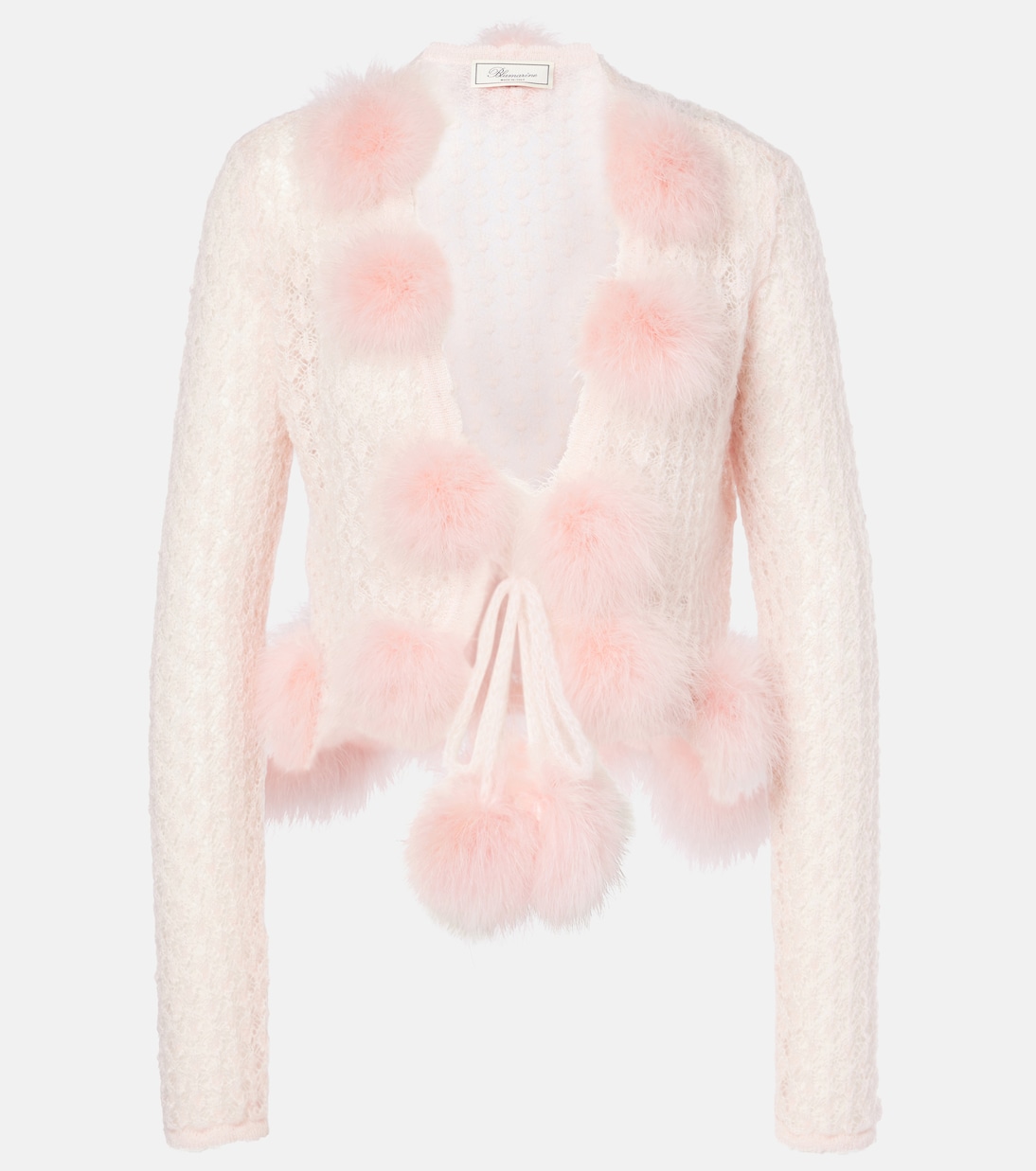 Feather-trimmed mohair and wool-blend cardigan | Blumarine