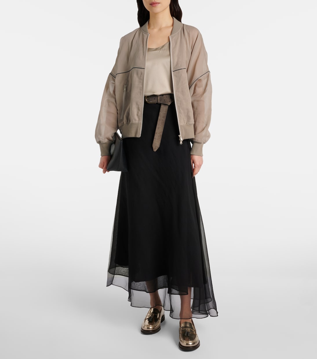 Bomber en organza de algodón con cuentas Monili | Brunello Cucinelli