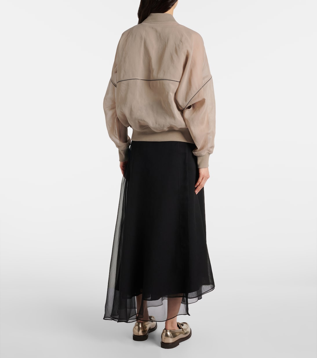 Bomber en organza de algodón con cuentas Monili | Brunello Cucinelli