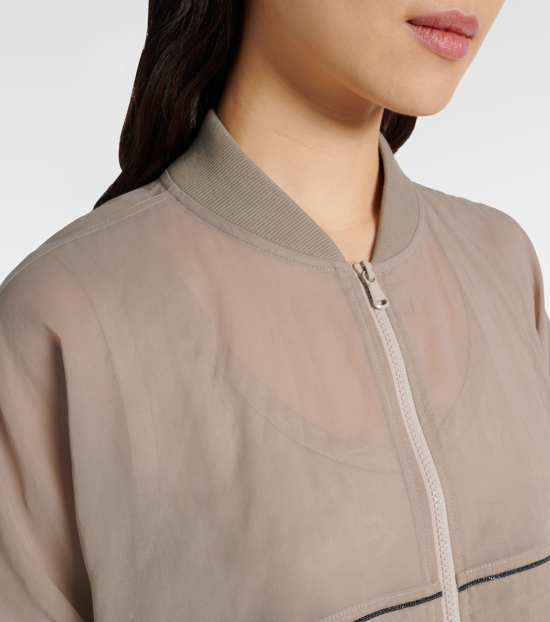 Bomber en organza de algodón con cuentas Monili | Brunello Cucinelli