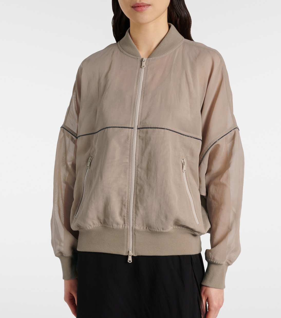 Bomber en organza de algodón con cuentas Monili | Brunello Cucinelli