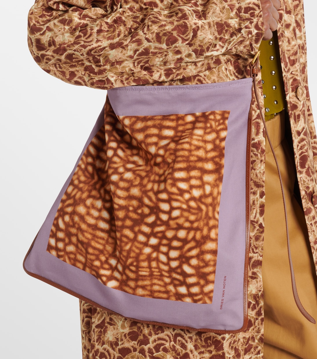 Large printed leather-trimmed shoulder bag | Dries Van Noten