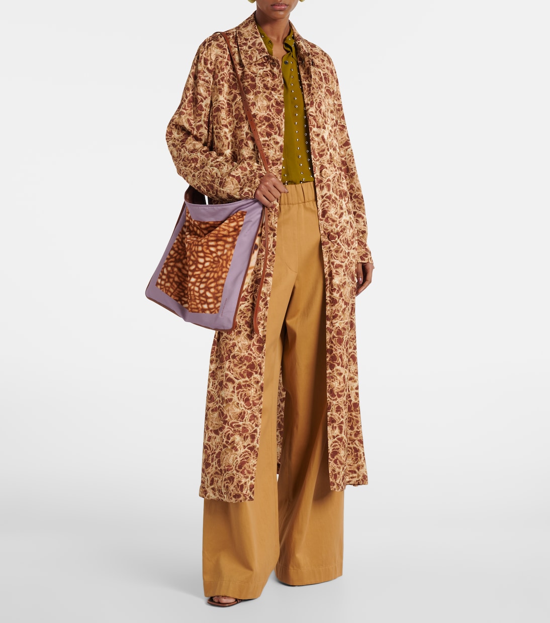 Large printed leather-trimmed shoulder bag | Dries Van Noten