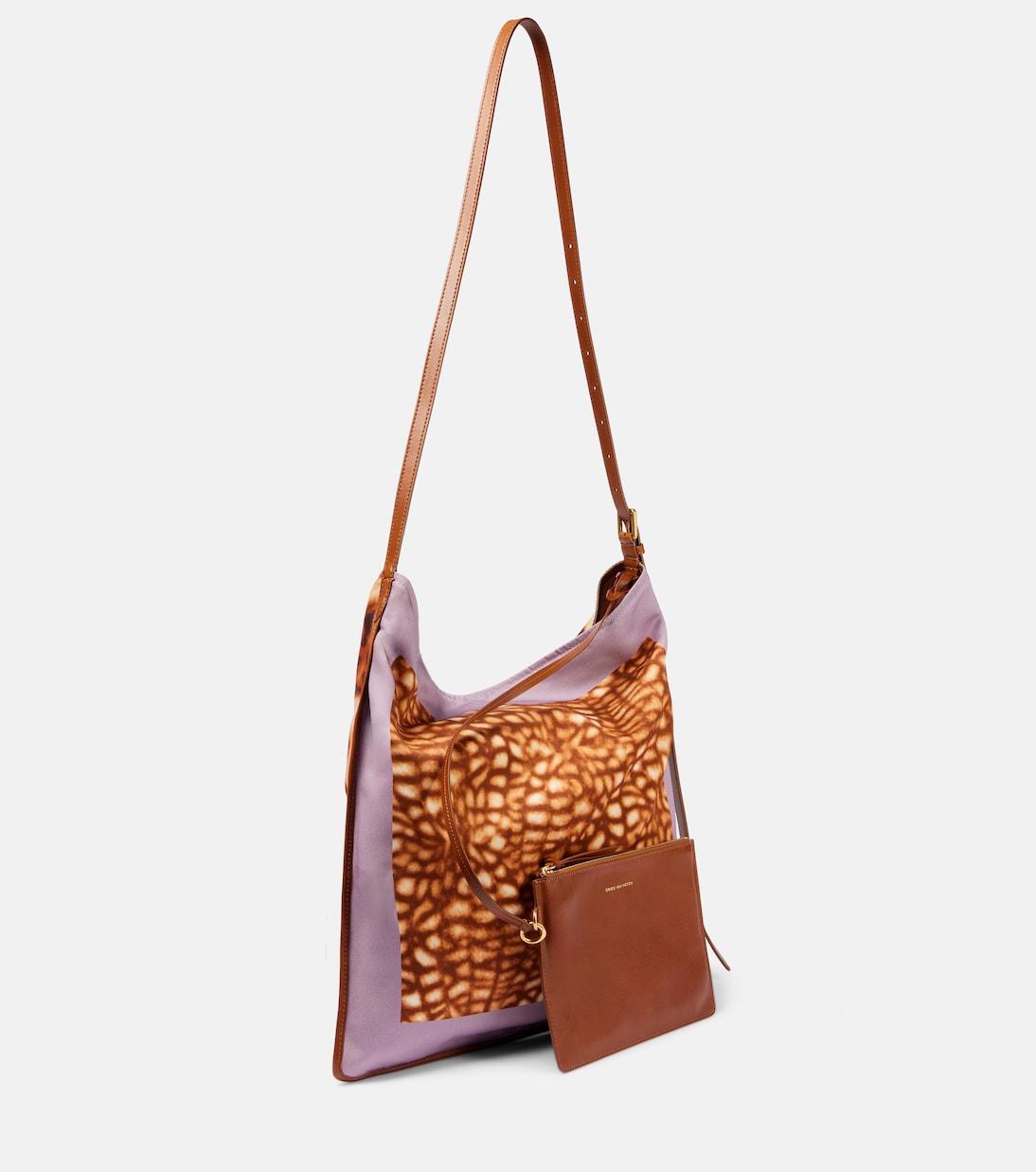 Large printed leather-trimmed shoulder bag | Dries Van Noten