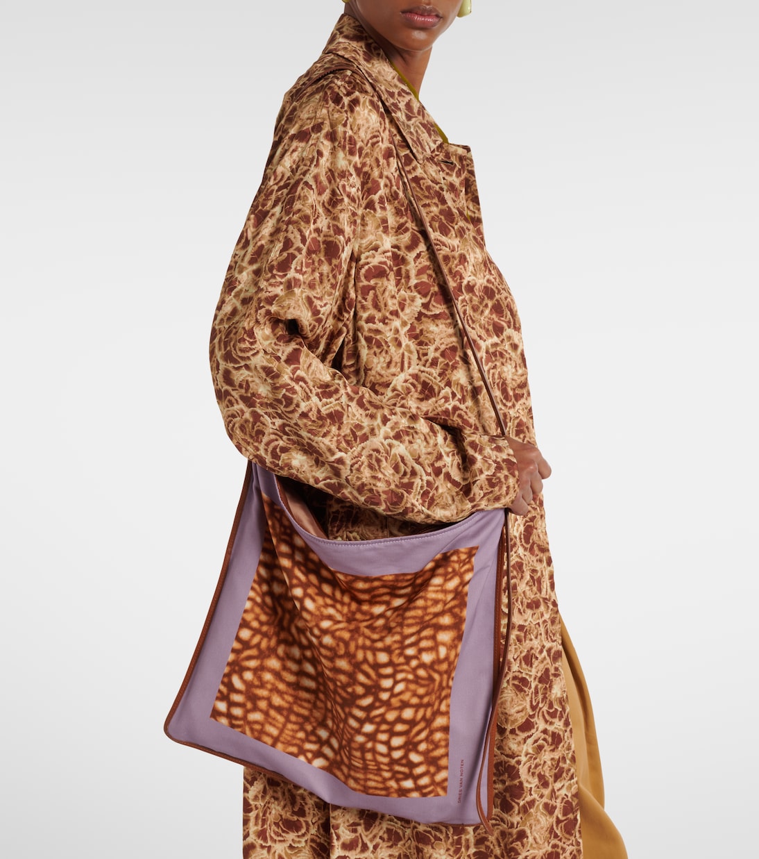 Large printed leather-trimmed shoulder bag | Dries Van Noten