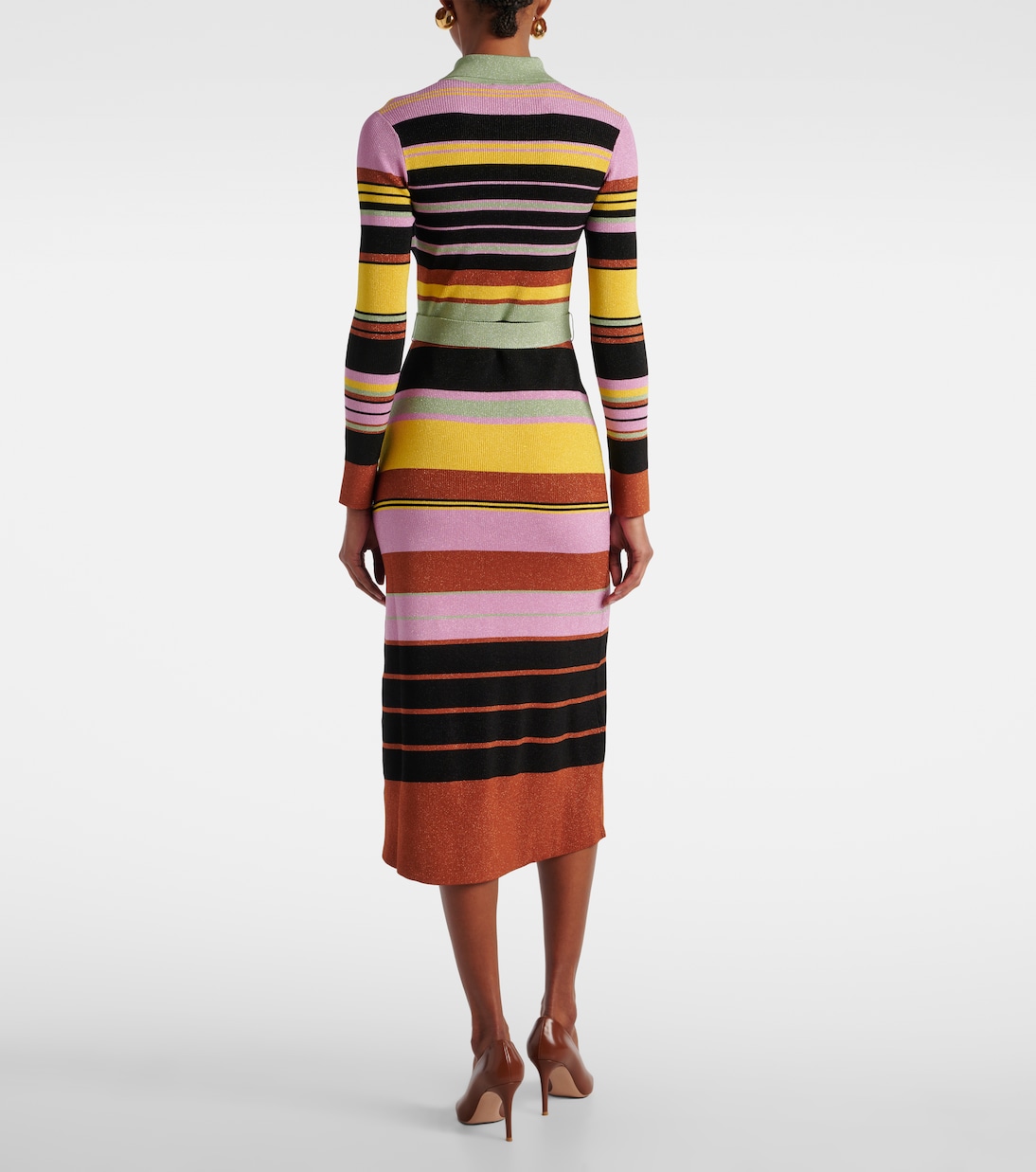 Abito midi in maglia a righe con lamé  | Rixo